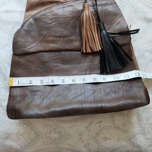 espe hobo style faux leather‎ brown and tan shoulder bag tassels boho - Picture 13 of 16